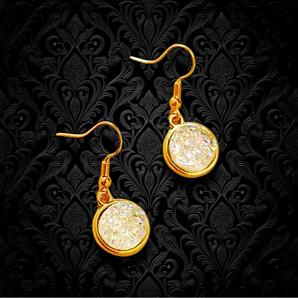 Druzy  Dangle Earrings Gold NWT